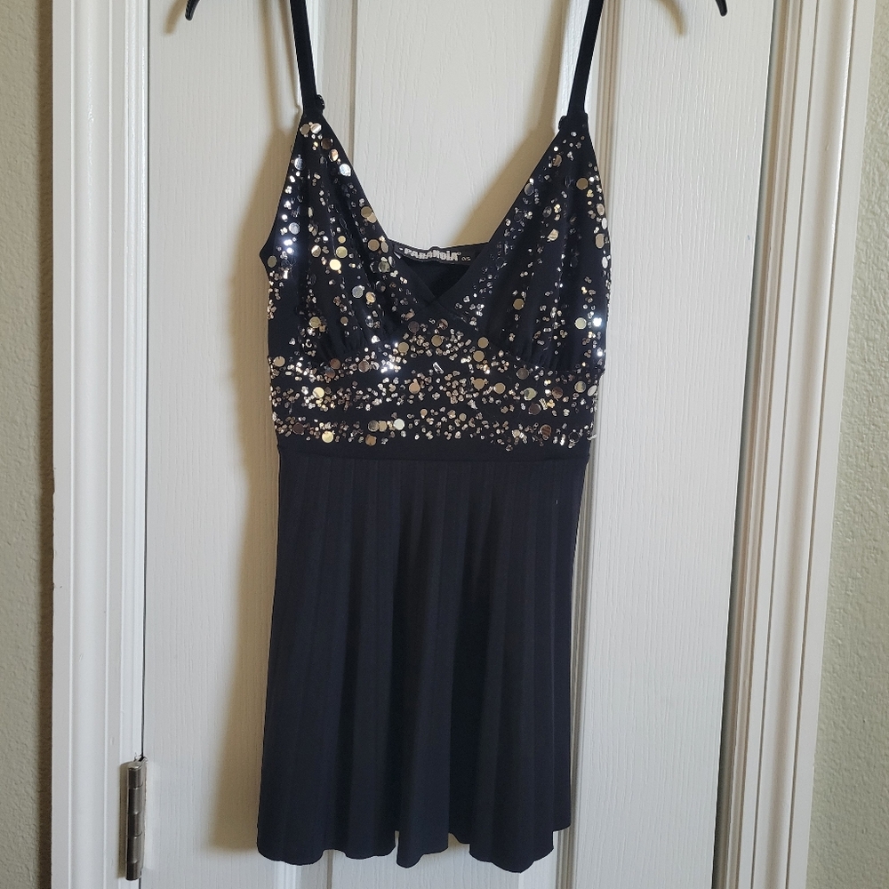 Paranoia Black Sequin Tank Top Small